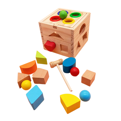 Juguete Cubo con Formas y Martillo 100% Madera